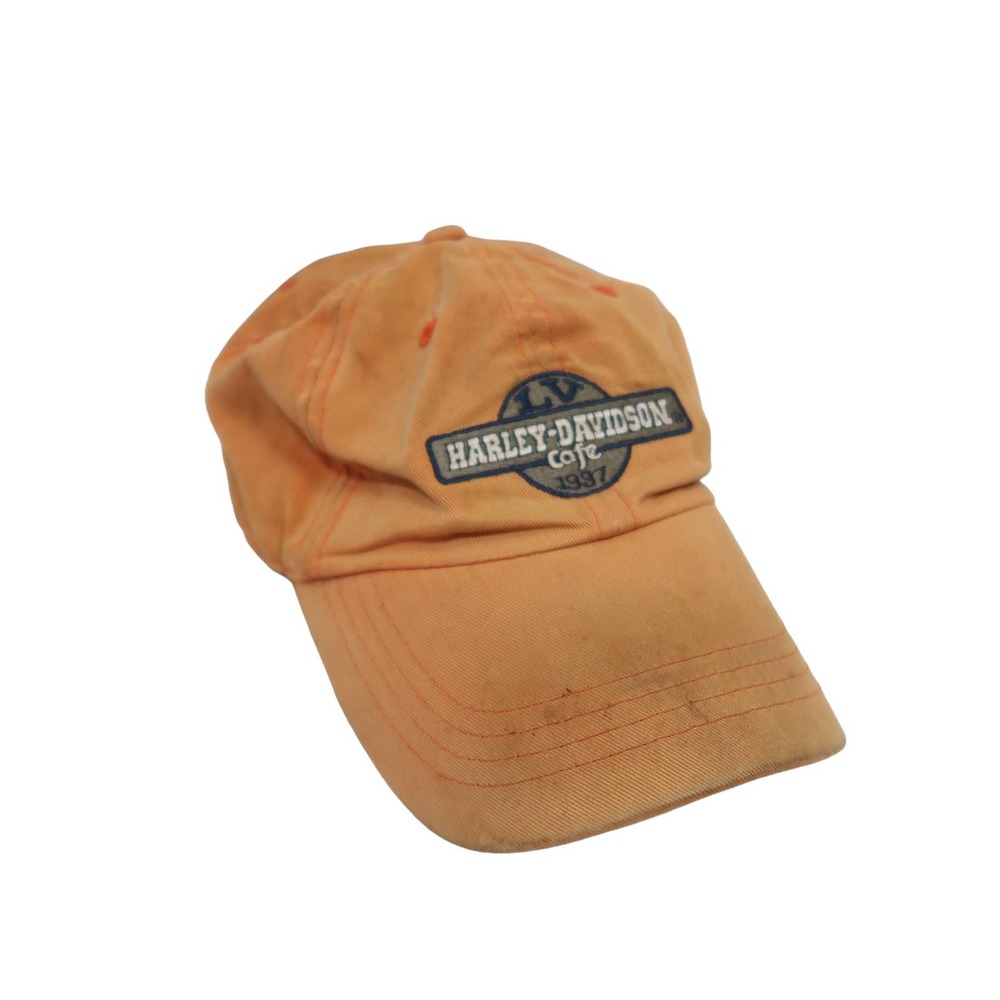 Vintage 90s Harley Davidson Cafe orange baseball cap hat